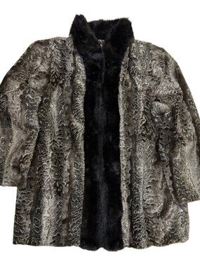VINTAGE 90s FAUX FUR Coat Retro Winter Parka Glam Jacket Womens Large (14)